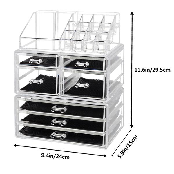 SF-1122-3 Plastic Cosmetics Storage Rack 4 Small Drawers and 3 Larger Drawers Transparent