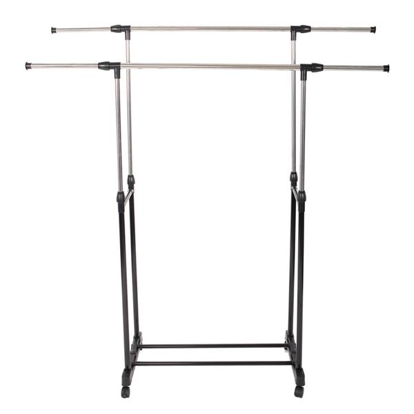 Dual-bar Vertical & Horizontal Stretching Stand Clothes Rack with Shoe Shelf YJ-04 Black & Silver