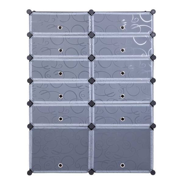 12-Cube DIY Shoe Rack Modular Organizer Plastic Cabinet 6 Tier Modular closet cabinet with Doors