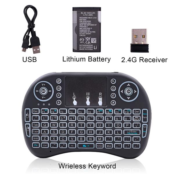 i8 Mini 2.4GHz Wireless Keyboard with Touchpad Black