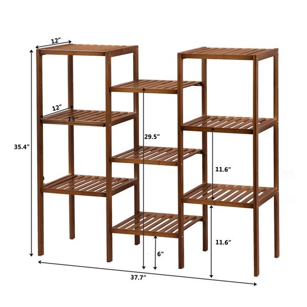 100% Bamboo High-grade Plant Shelf Multi-Functional 9-layer Shelf Flower Pot Shelf Display Shelf 96 * 90 * 33cm-Dark Brown