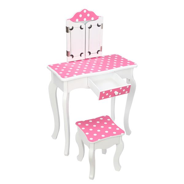 Three-Fold Mirror Single-Drawing Curved Foot Children Dressing Table Red Dots