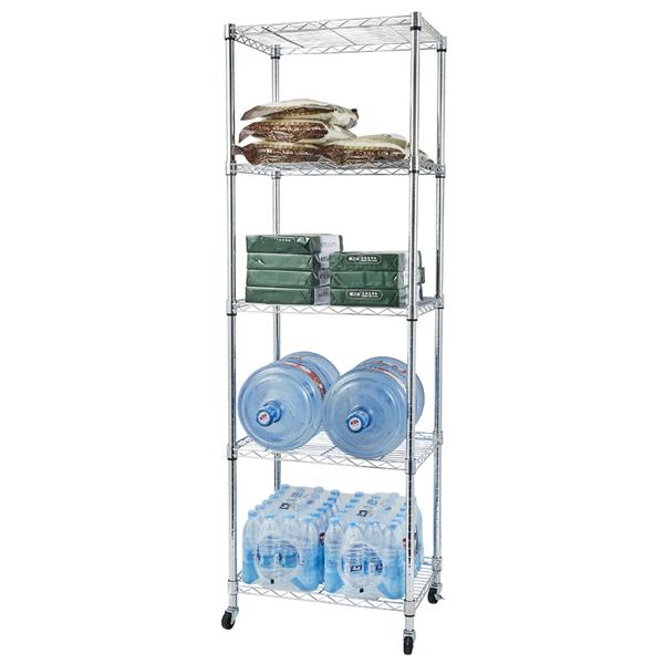 5-Tier NSF Heavy Duty Adjustable Storage Metal Rack with Wheels & Shelf Liners Ideal for Garage, Kitchen, and More - Chrome