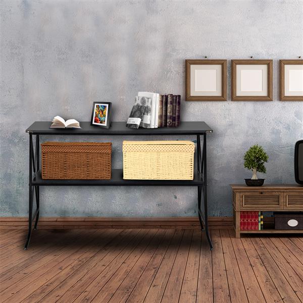 Black MDF Countertop Black Wrought Iron Base 2 Layers Console Table