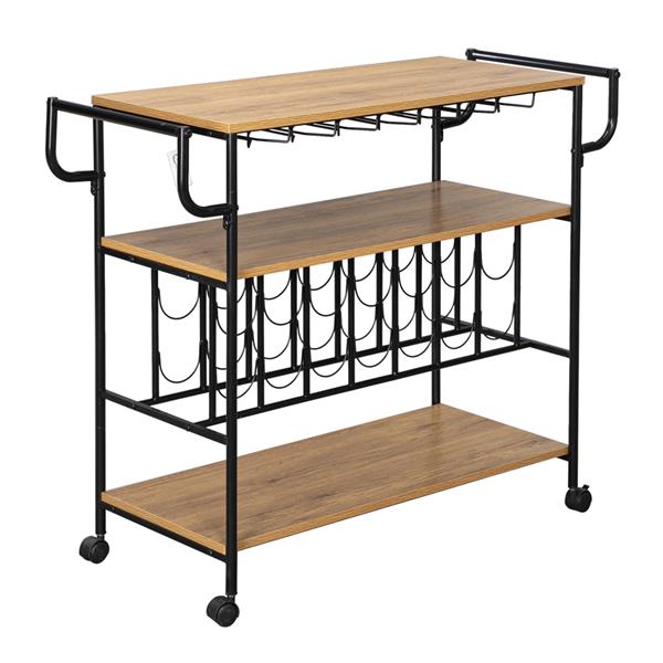 Industrial Wine Rack Cart Kitchen Rolling Storage Bar Wood Table Serving Trolley