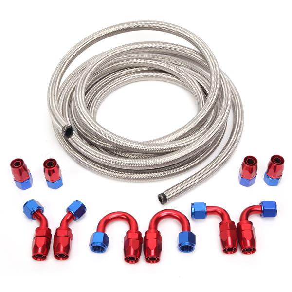 10AN 20-Foot Universal Silver Fuel Pipe   10 Red and Blue Connectors