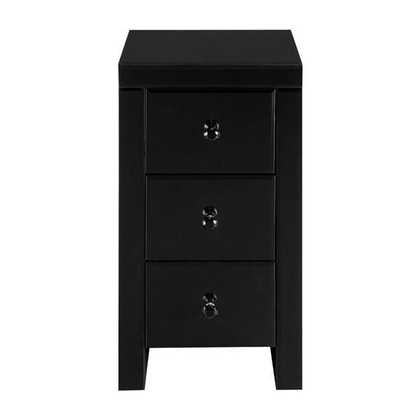Mirrored Glass Bedside Table with Three Drawers Black
