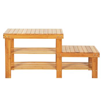 90cm Strip Pattern Tiers Bamboo Stool Shoe Rack for Kids Wood Color 