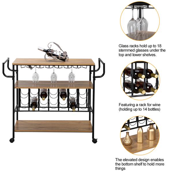 Industrial Wine Rack Cart Kitchen Rolling Storage Bar Wood Table Serving Trolley