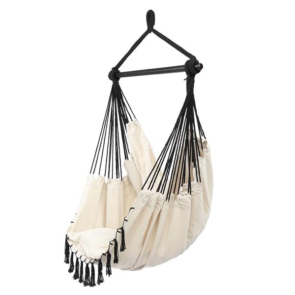 1.5*1.2m Tassel Plus Pillow Hanging Chair Beige Fabric Black Rope