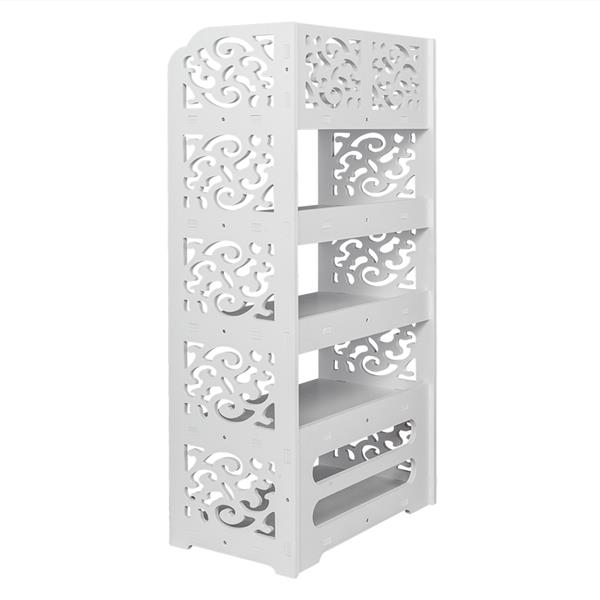 Wood-plastic Board Five Tiers Carved Shoe Rack White A