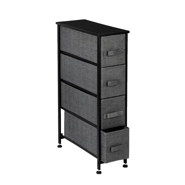 Narrow Dresser, Vertical Storage Unit With 4 Fabric Drawers, Metal Frame, Slim Storage Tower, 7.9” Width, For Living Room, Kitchen, Small Space, Gap, Grey