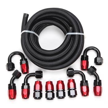 8AN 16-Foot Universal Black Fuel Pipe   10 Red and Black Connectors