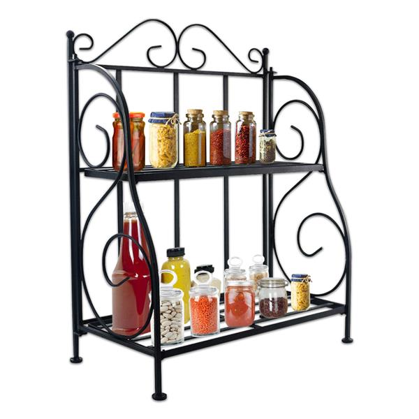 2-Tier Black Foldable Shelf Rack Kitchen Bathroom Countertop