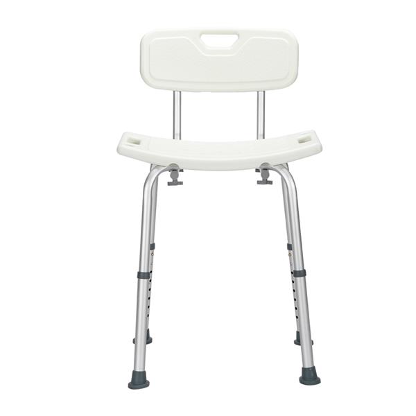 Aluminum Alloy Lifting Bath Chair 8 Files With Backrest PE Seat Stool Rubber Floor Mat White