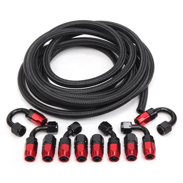 8AN 20-Foot Universal Black Fuel Pipe   10 Red and Black Connectors