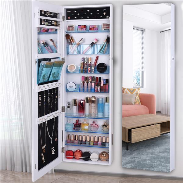 Full Mirror Makeup Mirror 8-layer Acrylic Storage Cabinet Solid Wood Covered Jewelry Mirror Cabinet White
