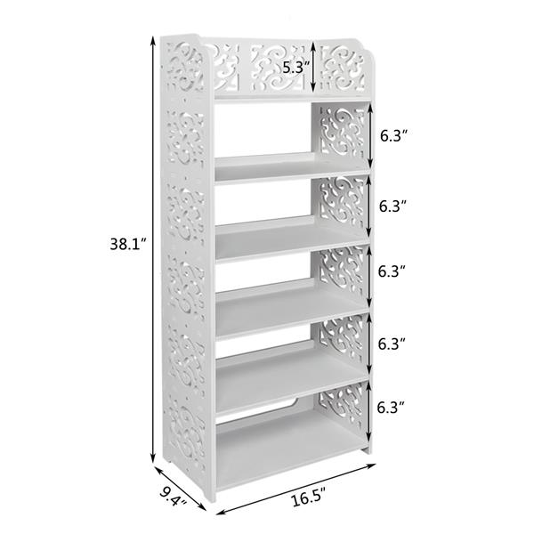 Wood-plastic Board Six Tiers Carved Shoe Rack White A