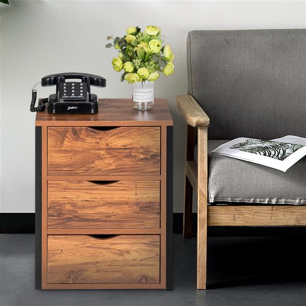 Steel Frame Three Draw Bedside Table