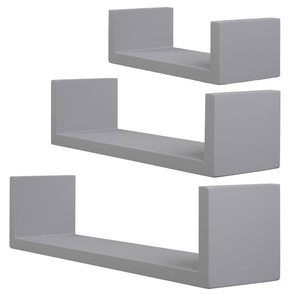 Set of 3 Floating Display Shelves Ledge Bookshelf Wall Mount Storage Home Décor Gray