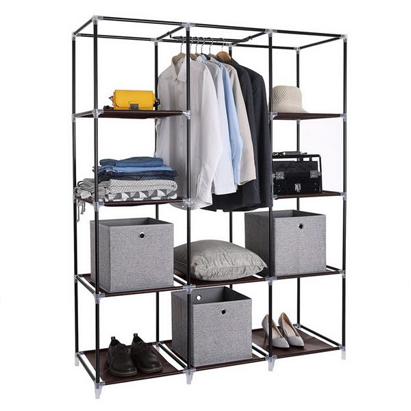 67" Portable Closet Organizer Wardrobe Storage Organizer with 10 Shelves Quick and Easy to Assemble Extra Space Dark Brown 