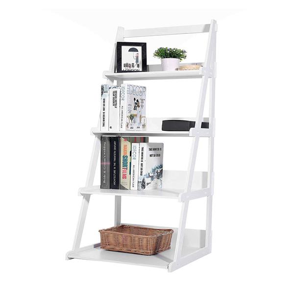 Wood Plastic 4-Tier Ladder Style Shelf Plant Stand White