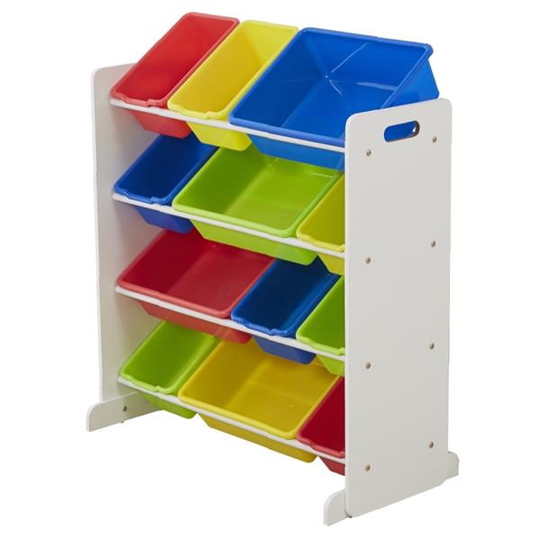 Kids' Toy Storage Organizer with 12 Plastic Bins, White / Primary