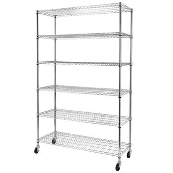 6-Tier NSF Heavy Duty Adjustable Storage Metal Rack with Wheels/Leveling Feet & Shelf Liners Ideal for Garage, Kitchen, and More - Chrome