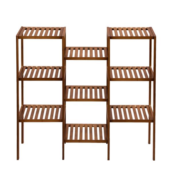 100% Bamboo High-grade Plant Shelf Multi-Functional 9-layer Shelf Flower Pot Shelf Display Shelf 96 * 90 * 33cm-Dark Brown