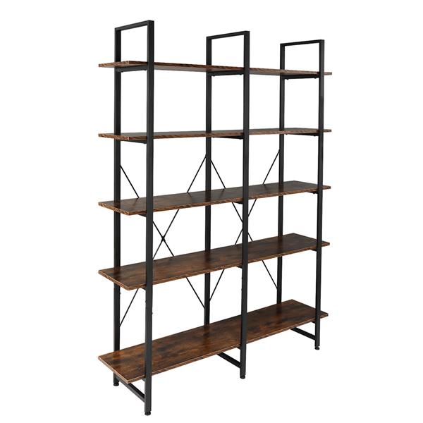 Bookshelf, Double Wide 5-Tier Open Bookcase Vintage Industrial Large Shelves, Wood and Metal Etagere Bookshelves, for Home Decor Display, Office Furniture