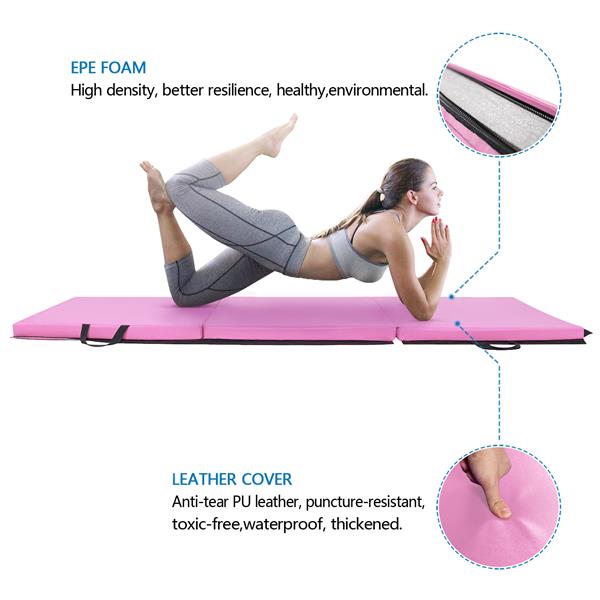 6'x2'x2" Tri-fold Gymnastics Yoga Mat with Hand Buckle Pink