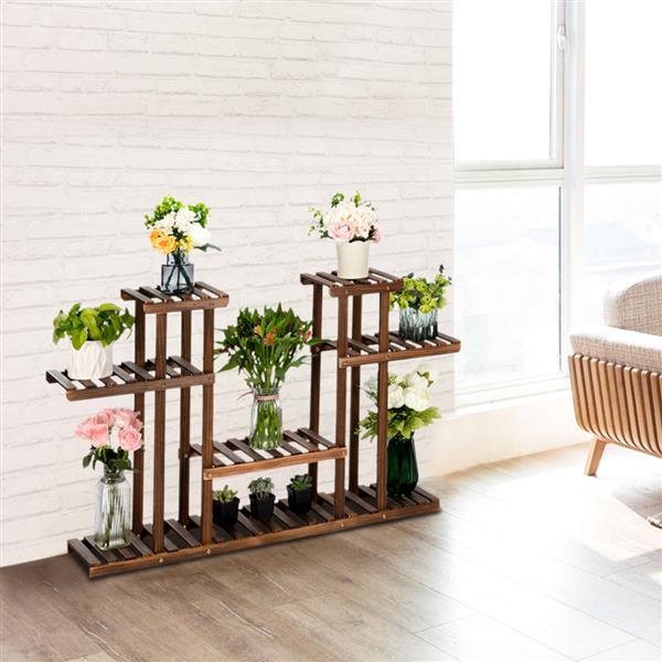 4-Story 12-Seat Indoor And Outdoor Multi-Function Carbonized Wood Plant Stand