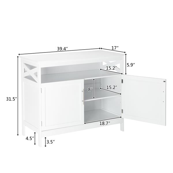Double Door Side Cabinet With Partition White