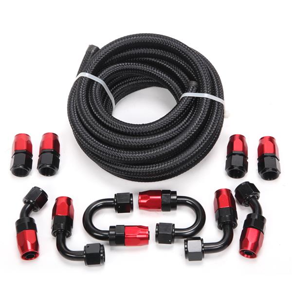 8AN 16-Foot Universal Black Fuel Pipe   10 Red and Black Connectors