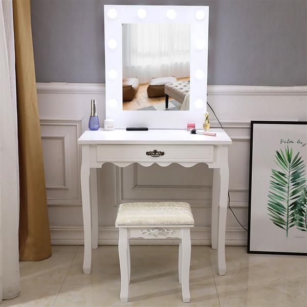 Generous Mirror Single Pumping Foot With Bulb Cold Light Dressing Table white