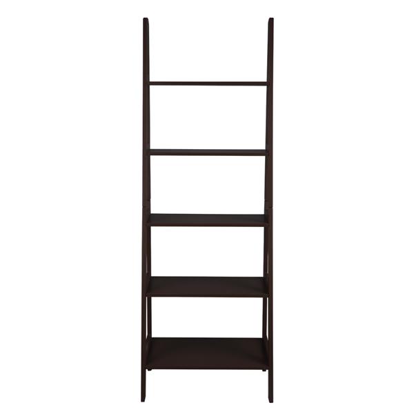 Ladder Shelf, 5-Tier Multifunctional Modern Wood Plant Flower Book Display Shelf, Home Office Storage Rack Leaning Ladder Wall Shelf Brown Color