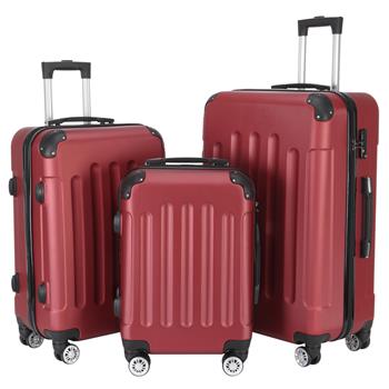 3-in-1 Portable ABS Trolley Case 20\\" / 24\\" / 28\\" Wine Red