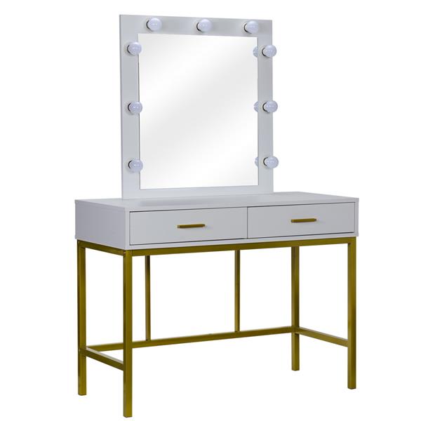 Single Mirror With 2 Drawers And Light Bulbs, Steel Frame Dressing Table White