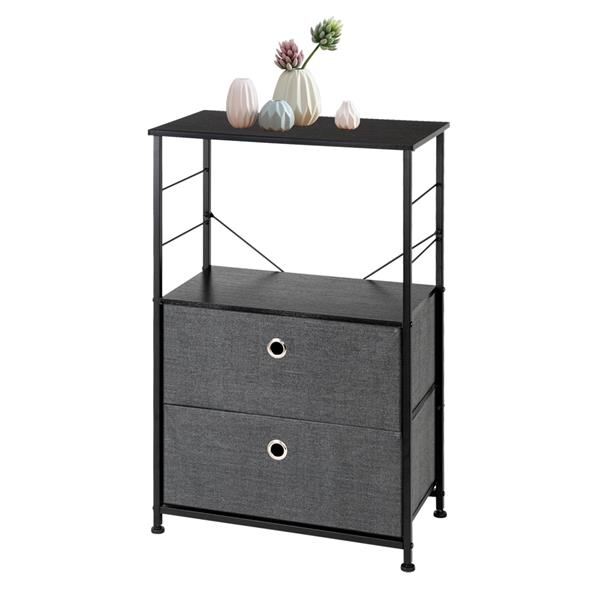 Nightstand 2-Drawer Shelf Storage - Bedside Furniture & Accent End Table Chest For Home, Bedroom, Office, College Dorm, Steel Frame, Wood Top, Easy Pull Fabric Bins, Grey