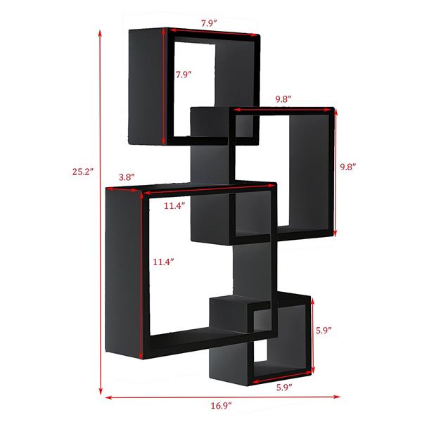 Intersecting Squares Floating Shelf Wall Mounted Home Decor Furniture Black