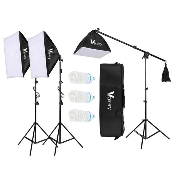 Kshioe 220V 65W Photo Studio Photography 3 Soft Box Light Stand Continuous Lighting Kit Diffuser UK Standard