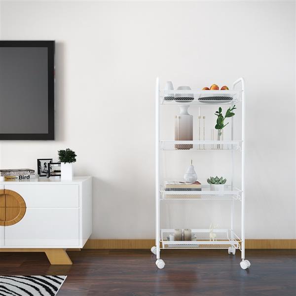 Exquisite Honeycomb Net Four Tiers Storage Cart with Hook Ivory White