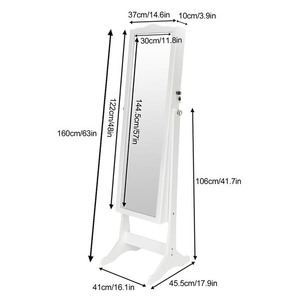 Retro PVC Wood Grain Coating Whole Body Mirror Decoration Storage Dressing Mirror Jewelry Mirror Cabinet White