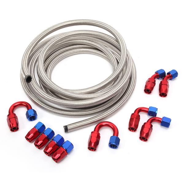 10AN 20-Foot Universal Silver Fuel Pipe   10 Red and Blue Connectors