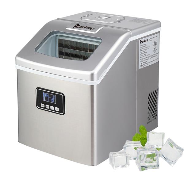 HZB-18F/120W/40Lbs/115V/60Hz Stainless Steel Household Ice Maker Silver