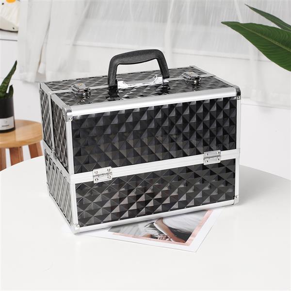 13.5" Makeup Train Case Professional Cosmetic Box with Adjustable Dividers 4 Trays and 2 Locks Black