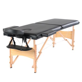 84\\" 2 Sections Folding Portable Beech Leg Beauty Massage Table 60CM Wide Adjustable Height Black 
