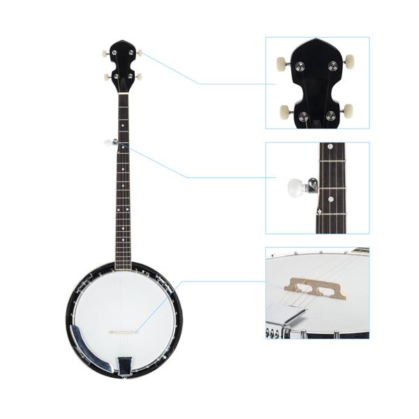 Top Grade Exquisite Professional Wood Metal 5-string Banjo White & Wood Color