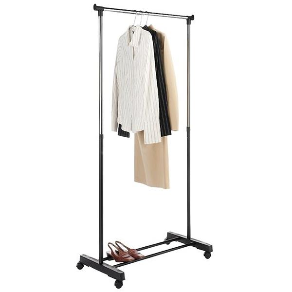 Single-bar Vertical & Horizontal Stretching Stand Clothes Rack with Shoe Shelf YJ-01 Black & Silver