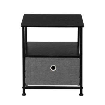 Nightstand 1-Drawer Shelf Storage- Bedside Furniture & Accent End Table Chest For Home, Bedroom, Office, College Dorm, Steel Frame, Wood Top, Easy Pull Fabric Bins Grey
